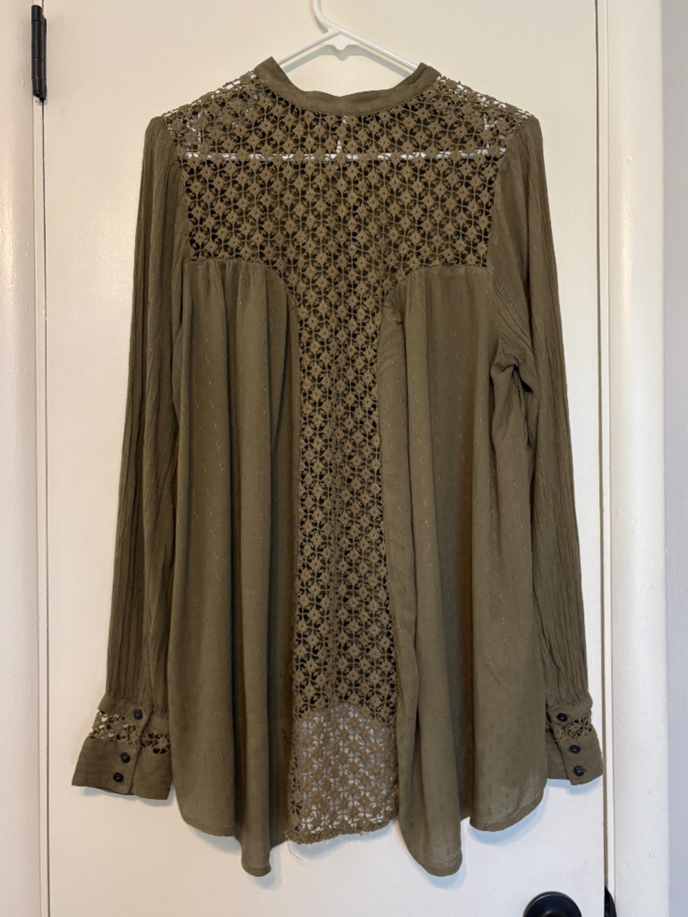 Free People Womens Button-Front The Best Shirt Top Blouse L Green Crochet Lace - Picture 4 of 9